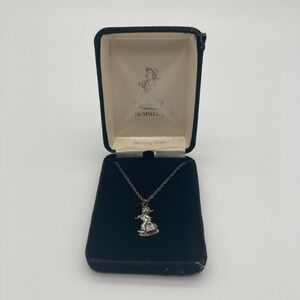 Vintage 1990 Goebel M.I. Hummel Club Sterling Silver Merry Wanderer Necklace Box